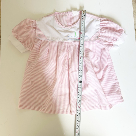 Girls Vintage Nautical Striped Pink & White Dress Sailor Collar - Picture 5 of 7